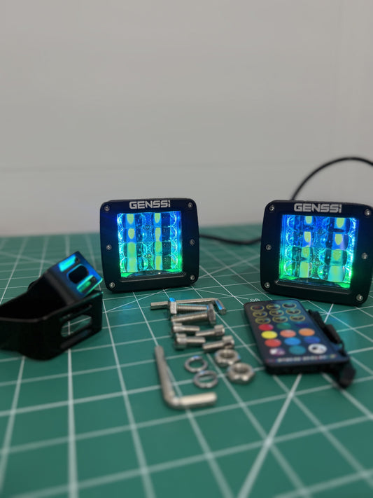 Chase LED pod lights displaying blue color mode