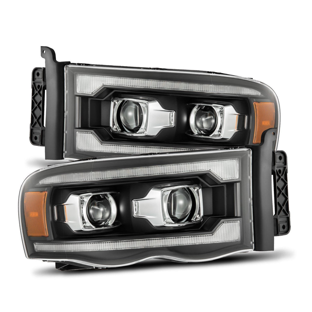 AlphaRex 02-05 Dodge Ram PRO-Series Halogen Projector Headlights Black