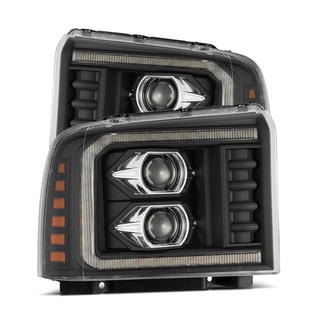 AlphaRex 05-07 Ford Super Duty/Excursion PRO-Series Halogen Projector Headlights Black