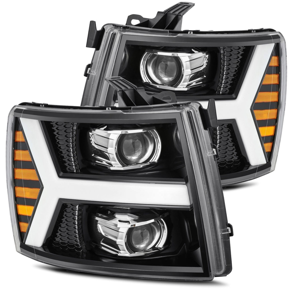 AlphaRex 07-13 Chevrolet Silverado PRO-Series Halogen Projector Headlights Jet Black