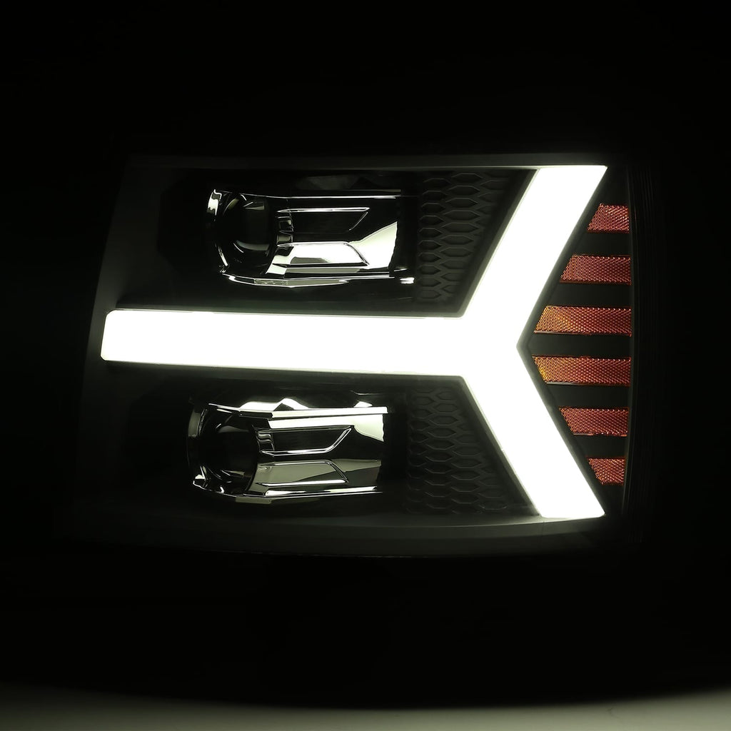 AlphaRex 07-13 Chevrolet Silverado PRO-Series Halogen Projector Headlights Jet Black
