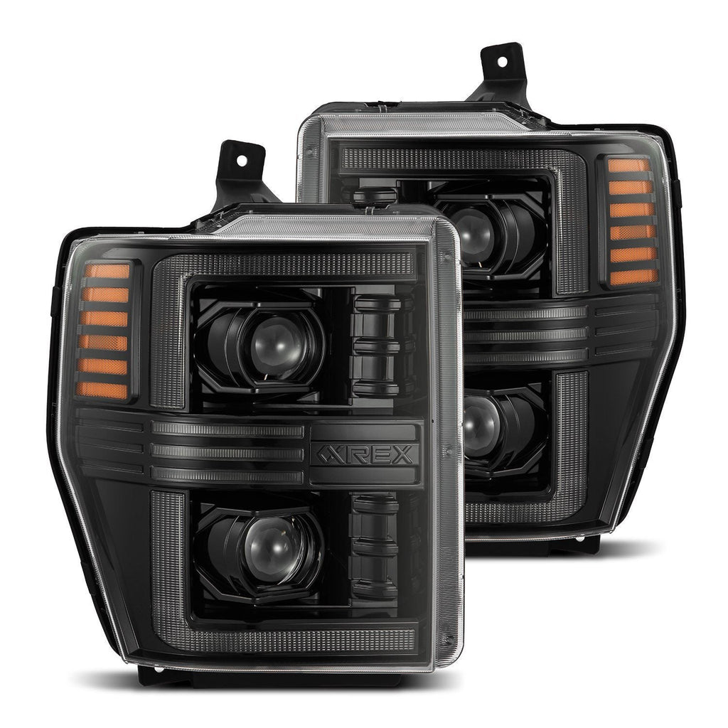 AlphaRex 08-10 Ford Super Duty/Excursion PRO-Series Halogen Projector Headlights Alpha-Black