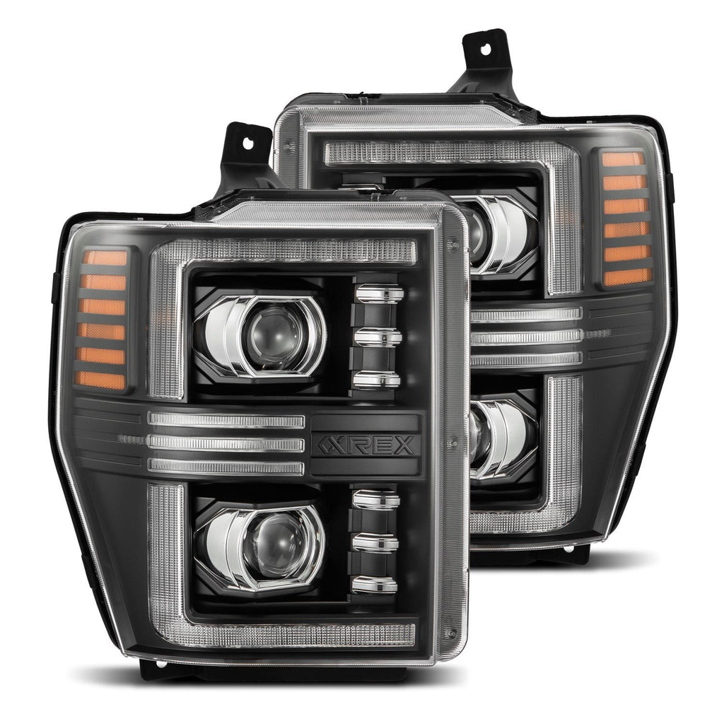 AlphaRex 08-10 Ford Super Duty/Excursion PRO-Series Halogen Projector Headlights Black