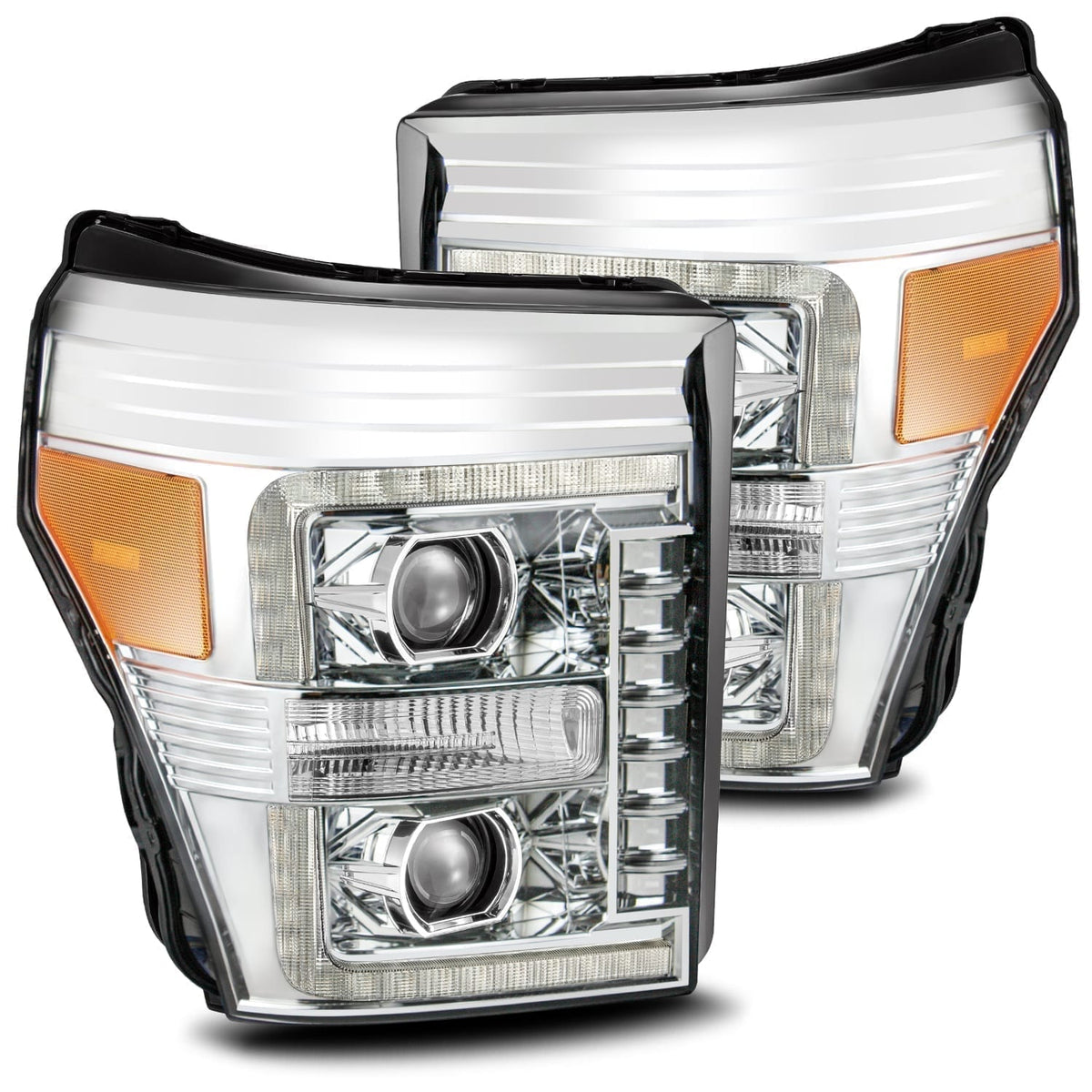 AlphaRex 11-16 Ford Super Duty PRO-Series Halogen Projector Headlights Chrome