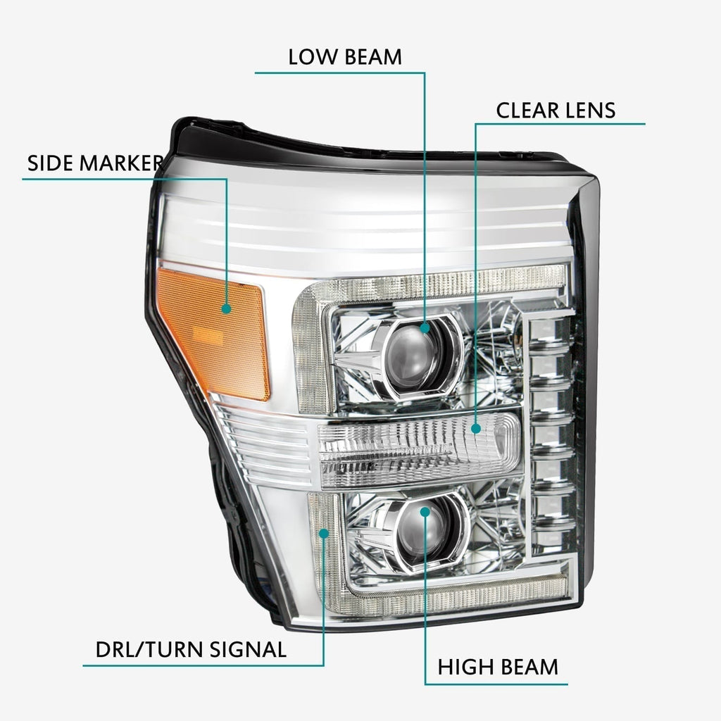 AlphaRex 11-16 Ford Super Duty PRO-Series Halogen Projector Headlights Chrome