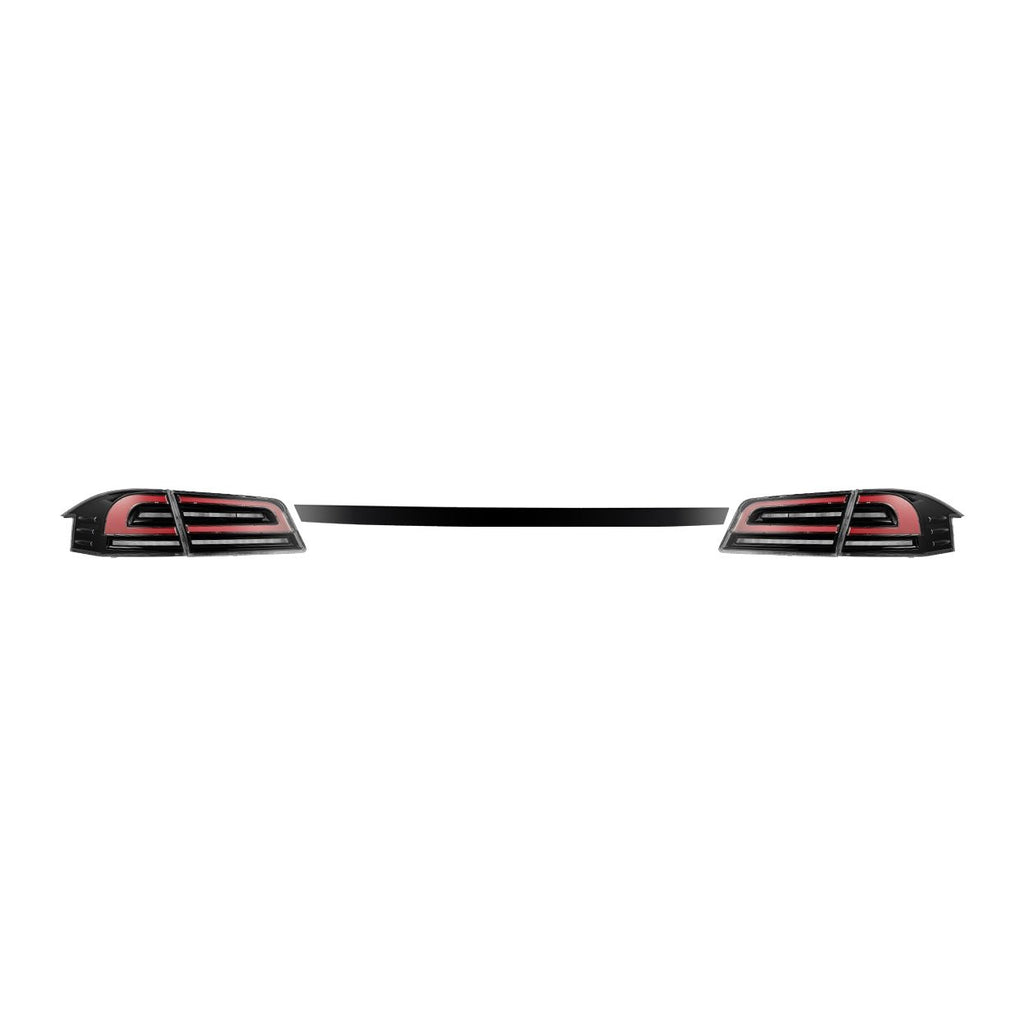 AlphaRex 12-21 Tesla Model S LUXX-Series LED Tail Lights Black-Red (With Black Trunk Center Piece Replacement)