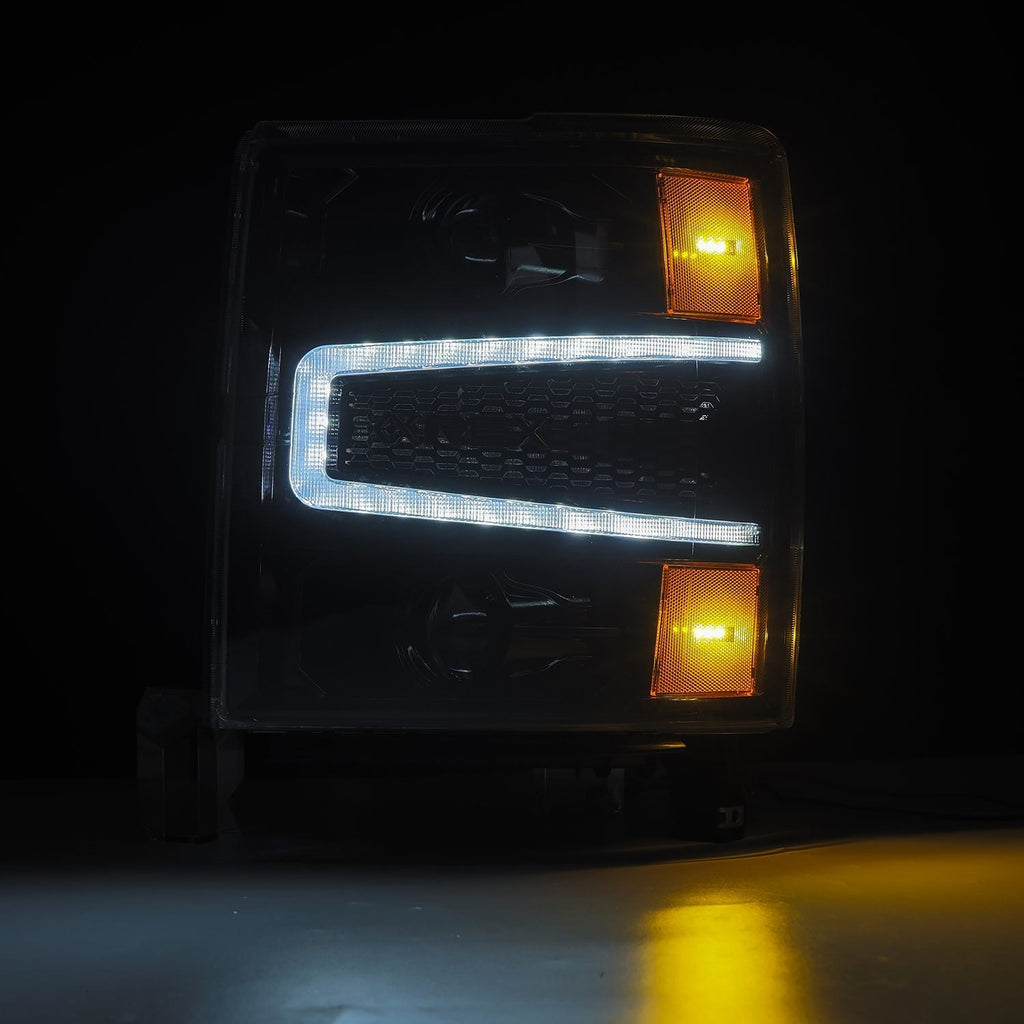 AlphaRex 14-15 Chevrolet Silverado LUXX-Series LED Projector Headlights Alpha-Black