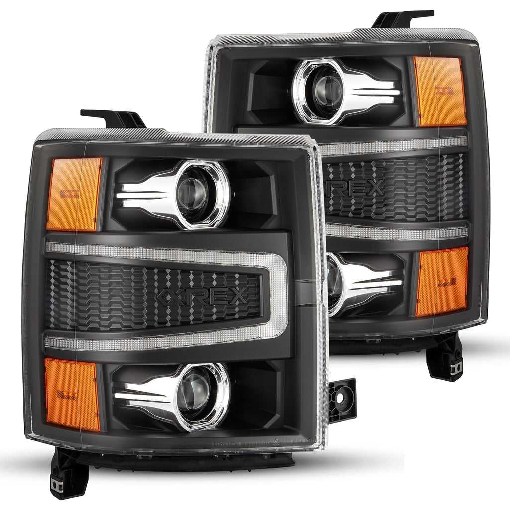 AlphaRex 14-15 Chevrolet Silverado LUXX-Series LED Projector Headlights Black
