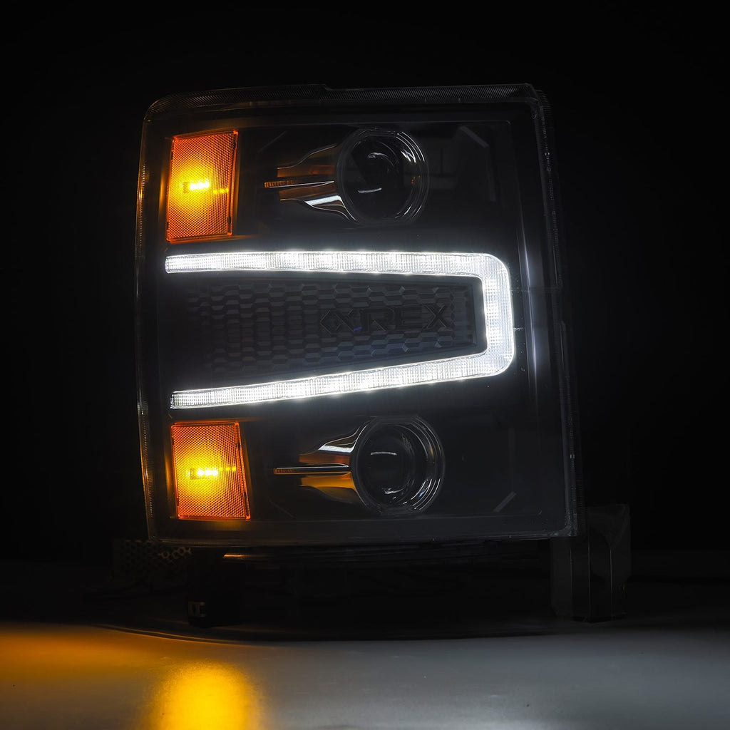 AlphaRex 14-15 Chevrolet Silverado LUXX-Series LED Projector Headlights Black