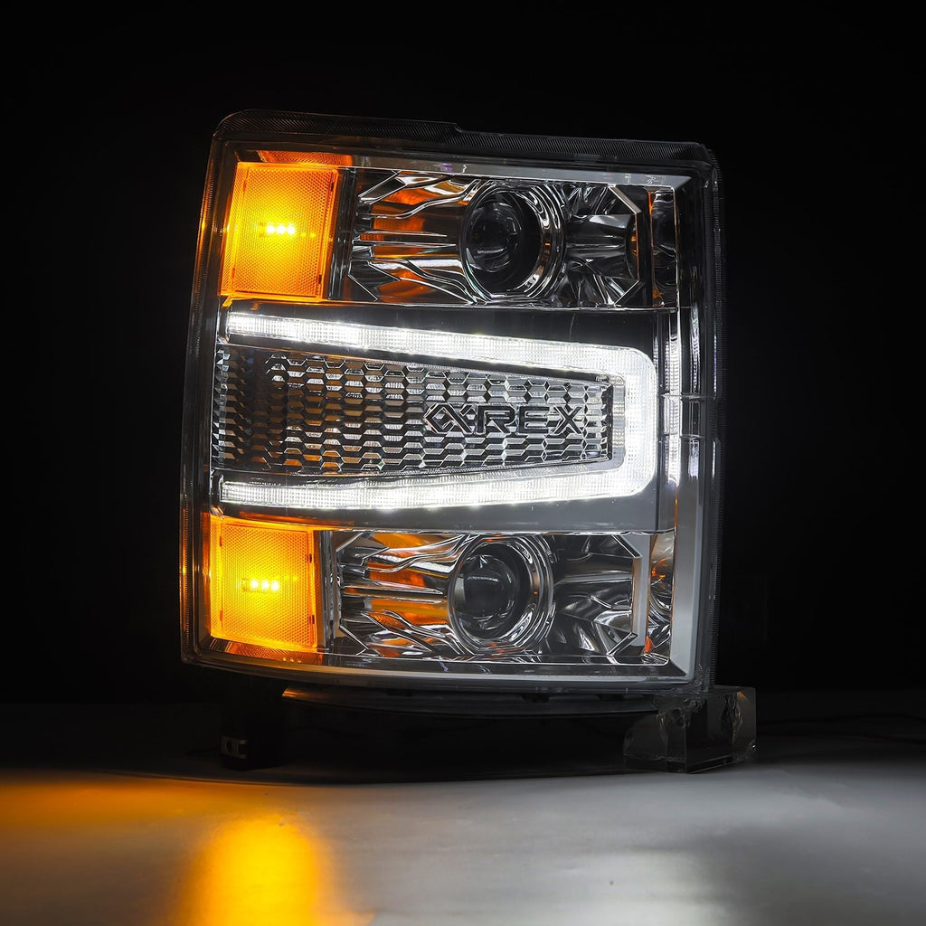 AlphaRex 14-15 Chevrolet Silverado LUXX-Series LED Projector Headlights Chrome