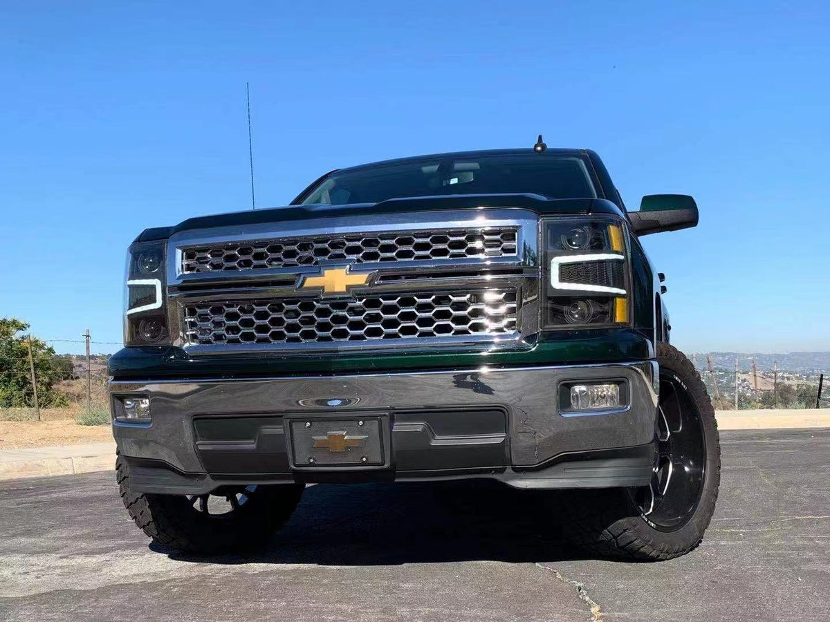 AlphaRex 14-15 Chevrolet Silverado PRO-Series Halogen Projector Headlights Alpha-Black