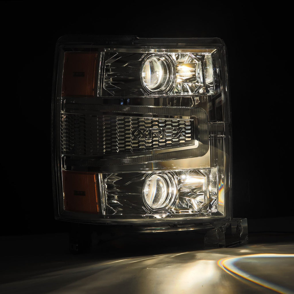 AlphaRex 14-15 Chevrolet Silverado PRO-Series Halogen Projector Headlights Chrome