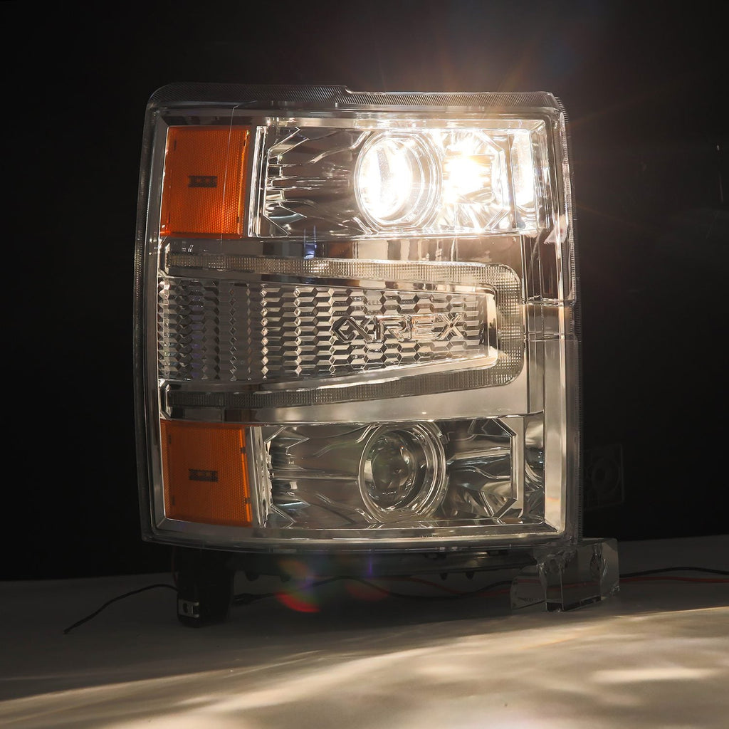 AlphaRex 14-15 Chevrolet Silverado PRO-Series Halogen Projector Headlights Chrome