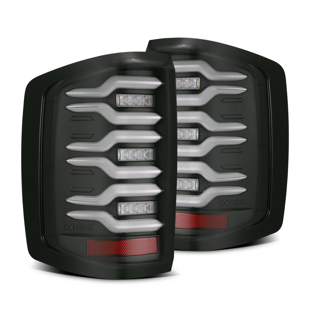 AlphaRex 14-18 Chevrolet Silverado 1500 / 15-19 Silverado 2500HD/3500HD / 15-19 GMC Sierra 3500HD Dually LUXX-Series LED Tail Lights Black Smoke