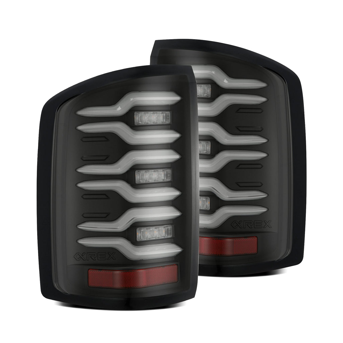AlphaRex 14-18 GMC Sierra 1500/2500HD/3500HD LUXX-Series LED Tail Lights Black Smoke