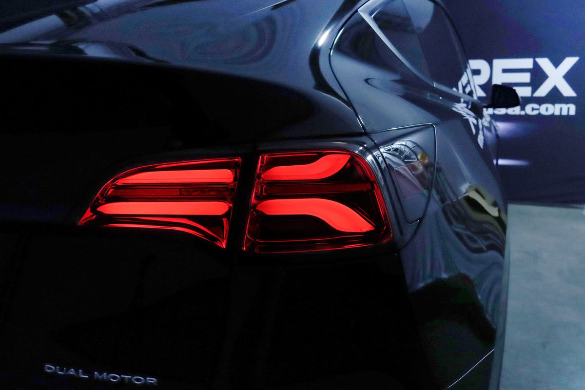 AlphaRex 17-23 Tesla Model 3 / 20-24 Model Y (Without Stock Amber Turn Signal) PRO-Series LED Tail Lights Red Smoke