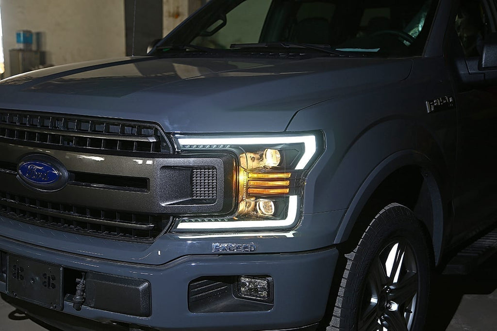 AlphaRex 18-20 Ford F150 PRO-Series Halogen Projector Headlights Jet Black