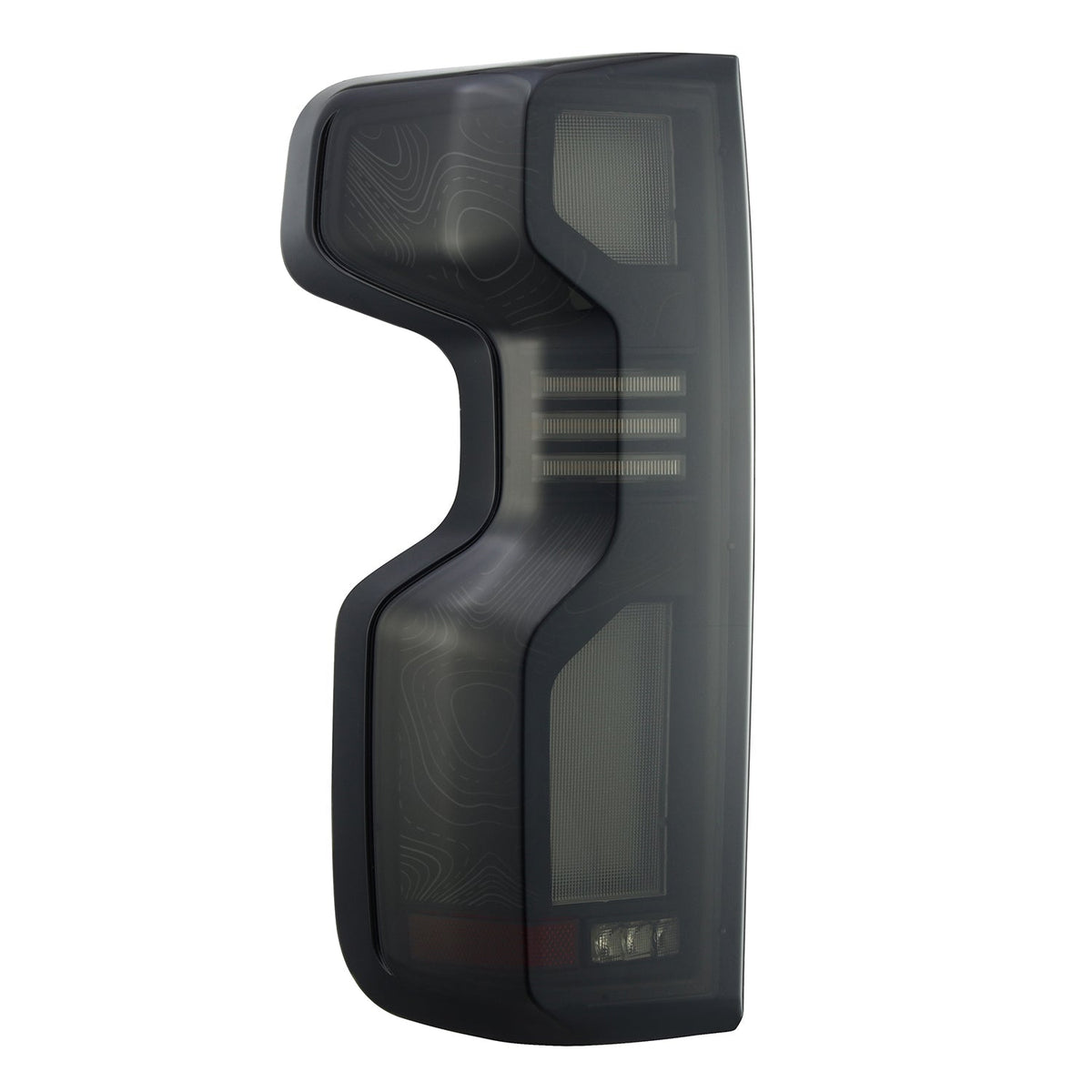 AlphaRex 19-26 Chevrolet Silverado 1500 / 20-26 Silverado 2500HD/3500HD TOPO-ETCH LUXX-Series LED Tail Lights Black Smoke