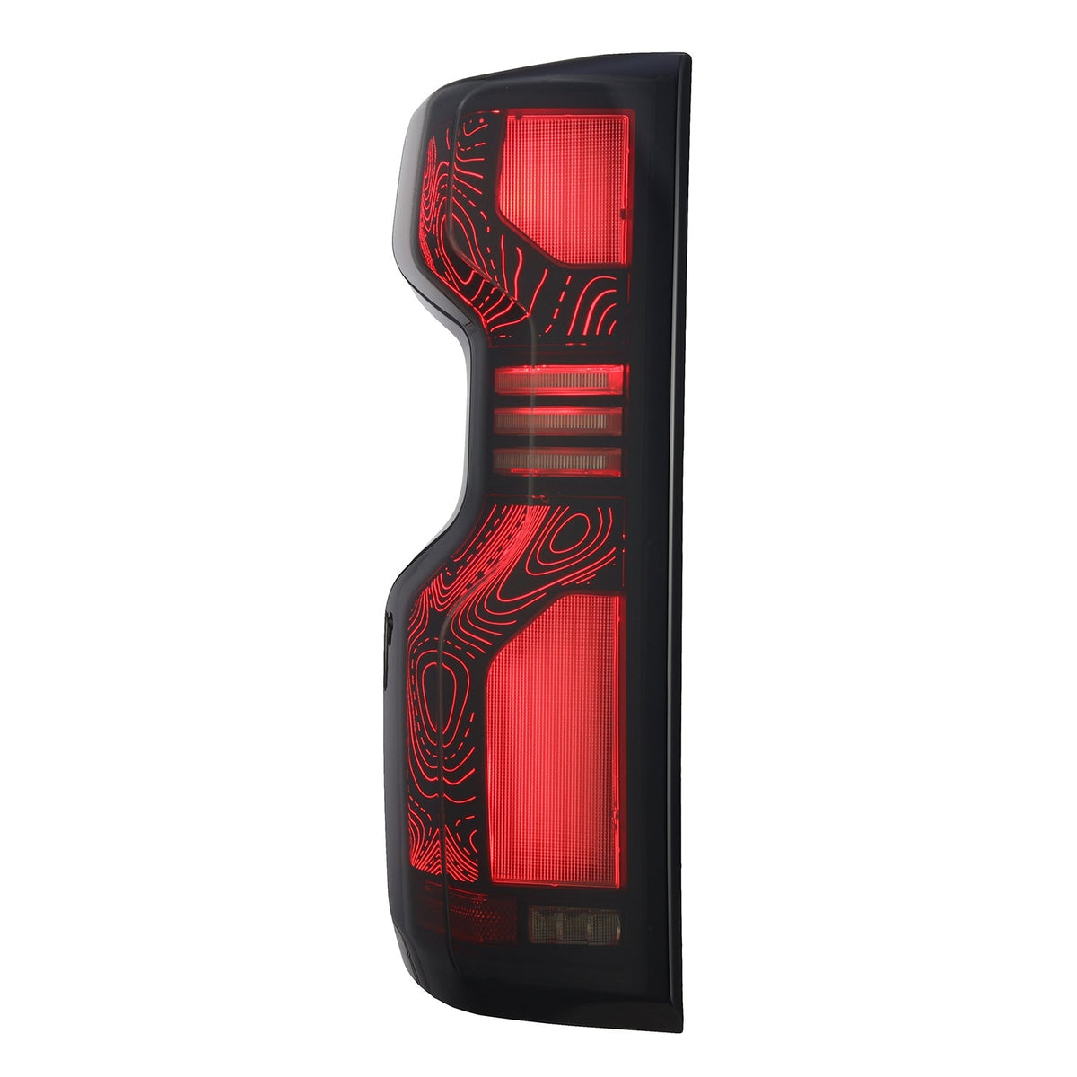 AlphaRex 19-26 Chevrolet Silverado 1500 / 20-26 Silverado 2500HD/3500HD TOPO-ETCH LUXX-Series LED Tail Lights Black Smoke