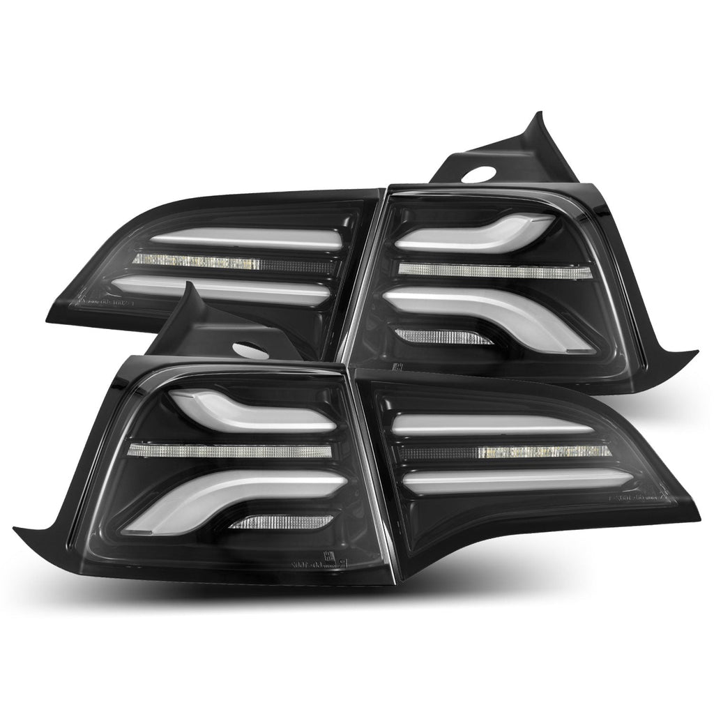 AlphaRex 20-24 Tesla Model Y / 22-23 Model 3 (With Stock Amber Turn Signal) PRO-Series LED Tail Lights Jet Black
