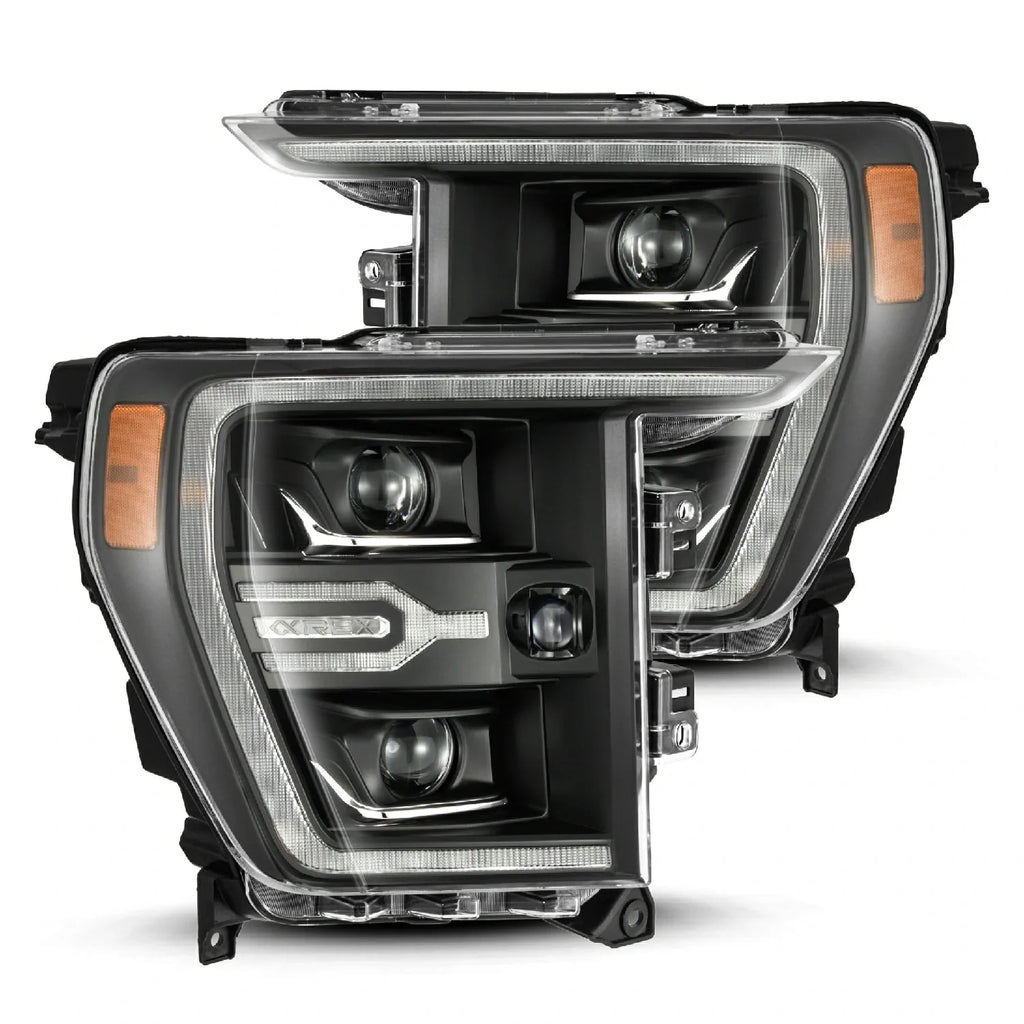 AlphaRex 21-23 Ford F150 / 21-23 Ford F150 Raptor LUXX-Series LED Projector Headlights Black