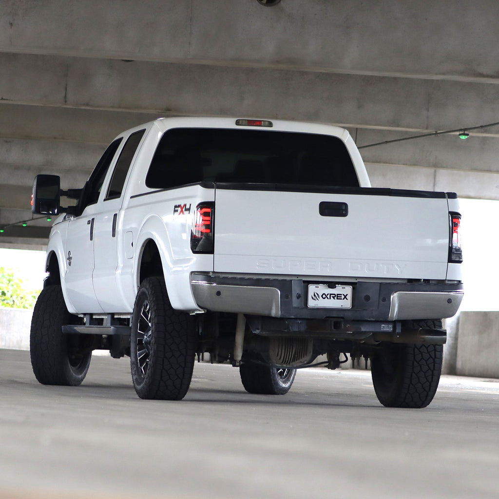 AlphaRex 99-16 Ford Super Duty / 97-03 F150 LUXX-Series LED Tail Lights Black-Red