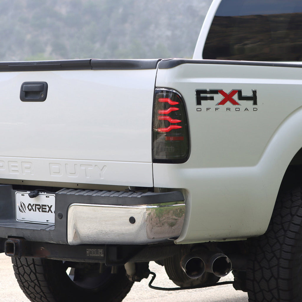 AlphaRex 99-16 Ford Super Duty / 97-03 F150 LUXX-Series LED Tail Lights Black-Red