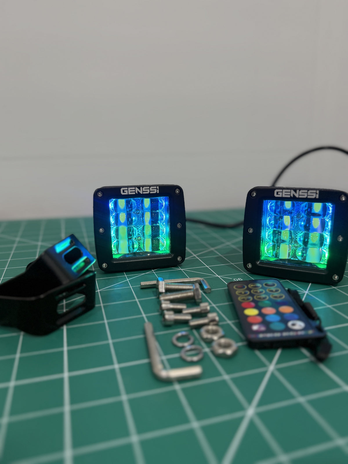 Chase LED pod lights displaying blue color mode