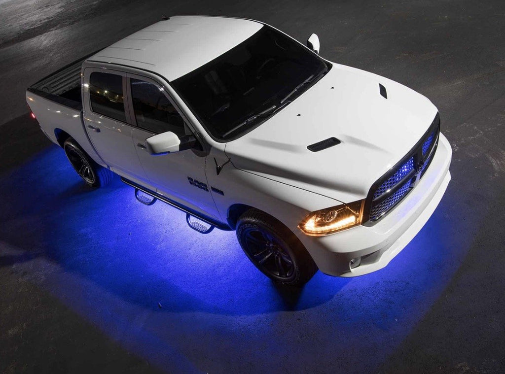 RGB chase underglow illuminating vehicle underbody at night