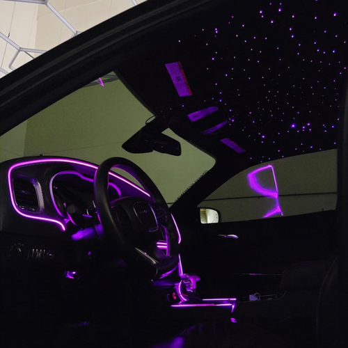 Starlight headliner fiber optic kit showing dense star pattern with color options