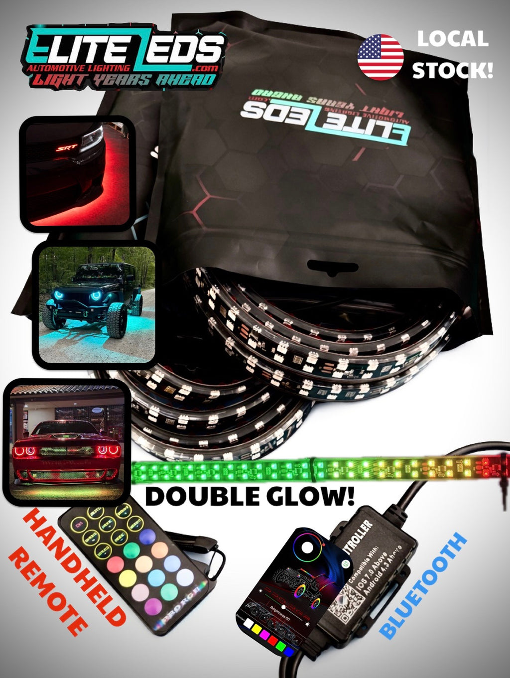 Elite LEDs 6-Piece Double Row RGB Underglow Kit - Full kit with LED strips and controller