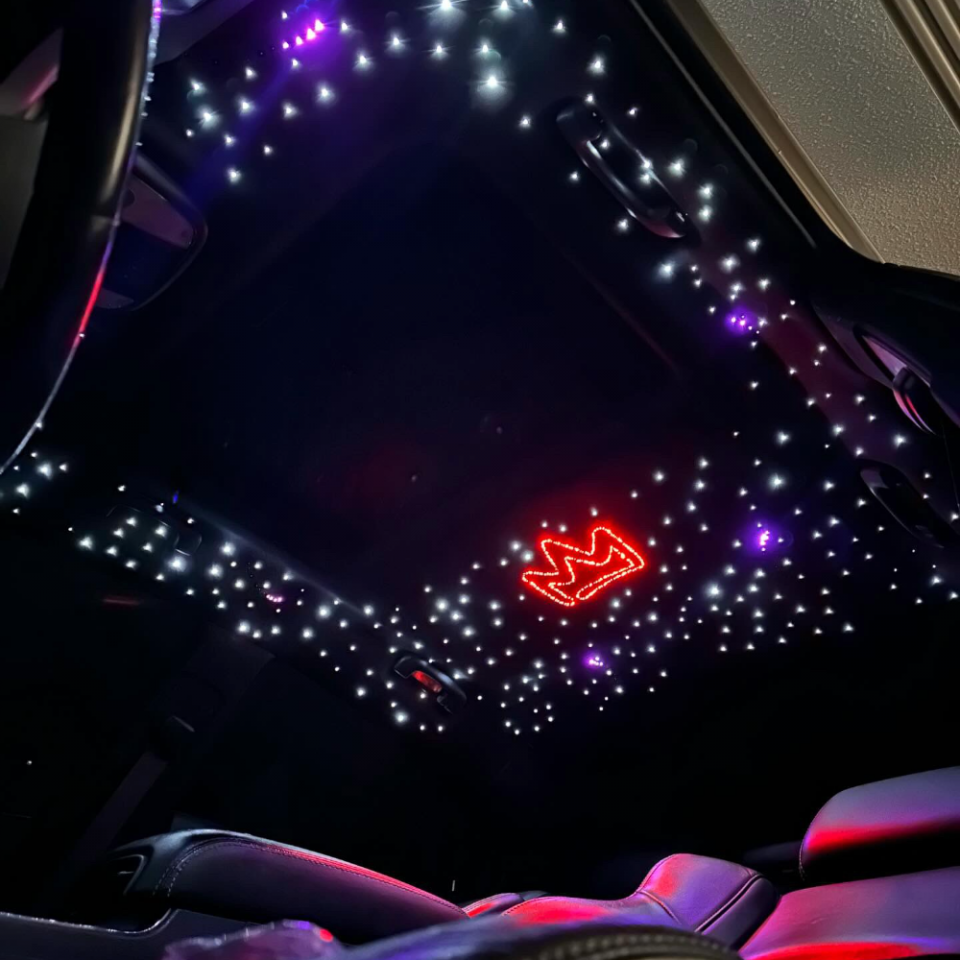 550-strand fiber optic starlight headliner kit with custom crown logo design