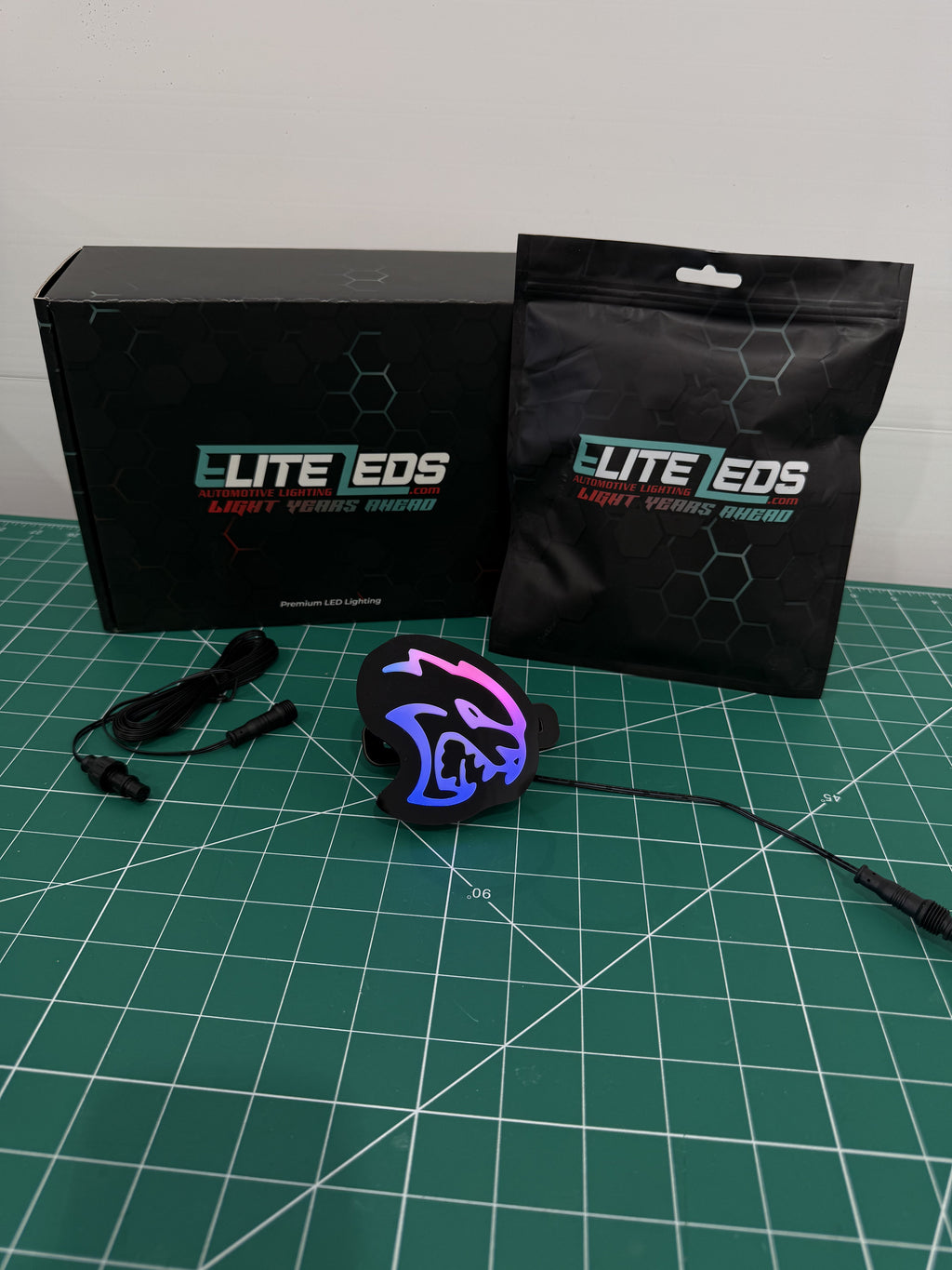 Hellcat Head LED Illuminated Badge — RGB Color Changing Emblem
