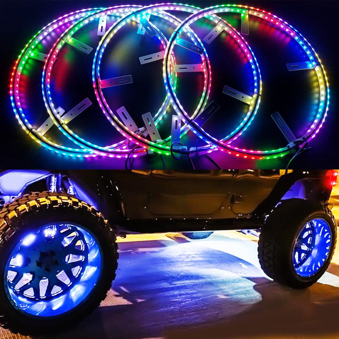 15.5" LED Wheel Ring Kit — 4-Piece RGB Double Row