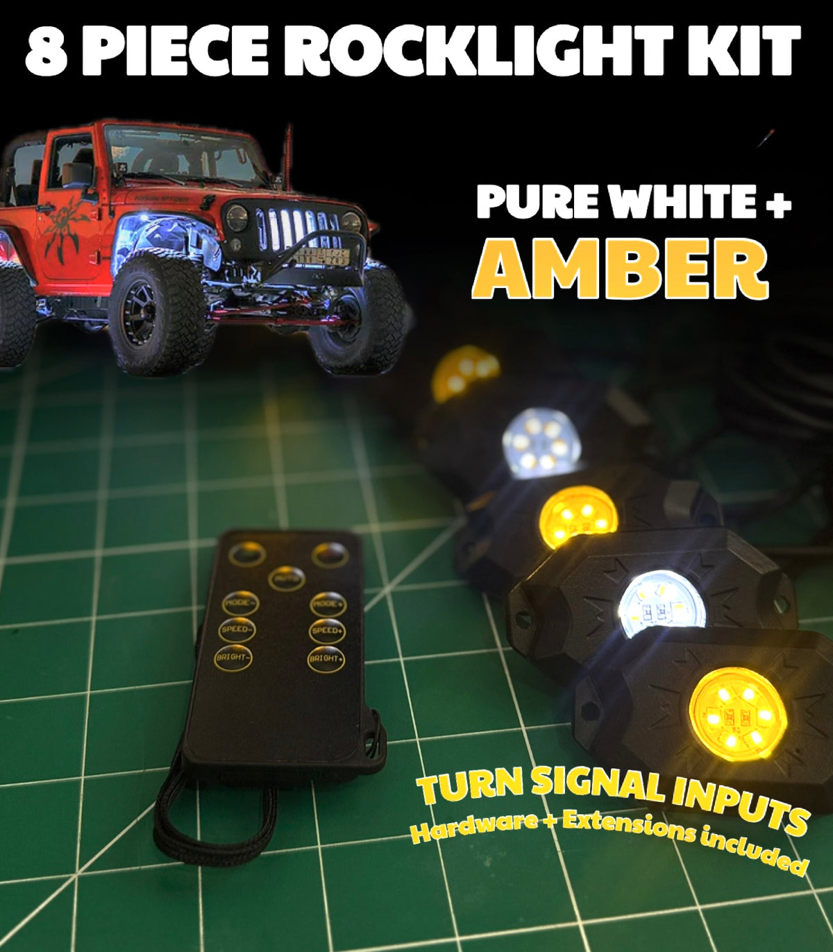 White/Amber Dual-Color Rock Light Kit(8 piece)