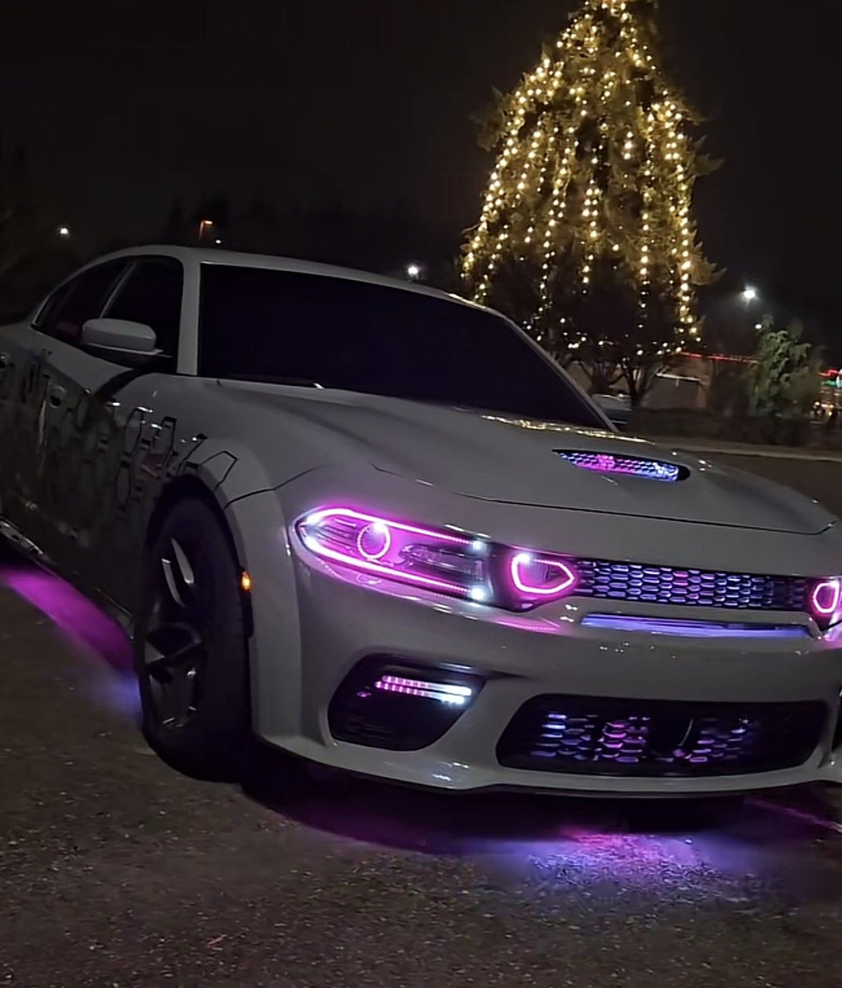 6-piece chase underglow kit installed on Dodge Charger showing purple chase effect
